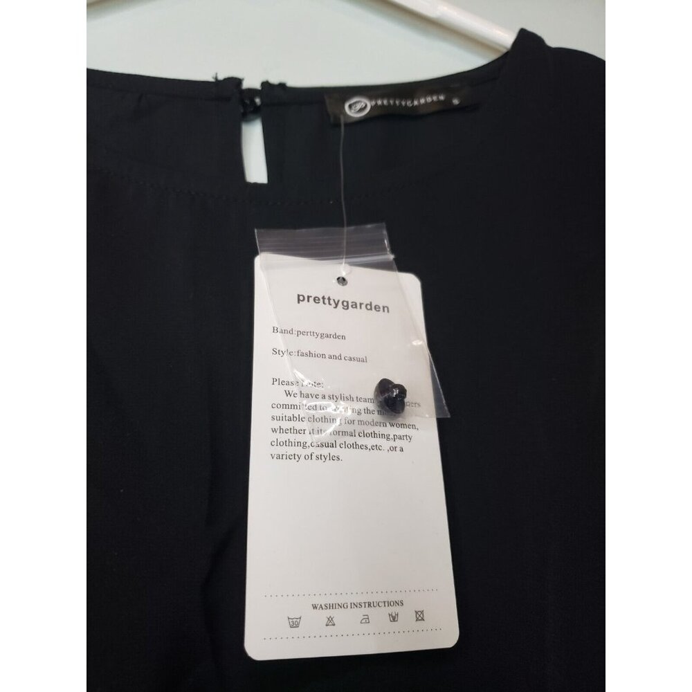 Prettygarden Women S Mini Dress Black Waist Cutout Long Sleeve Ruffle Tiered NWT - Picture 6 of 7